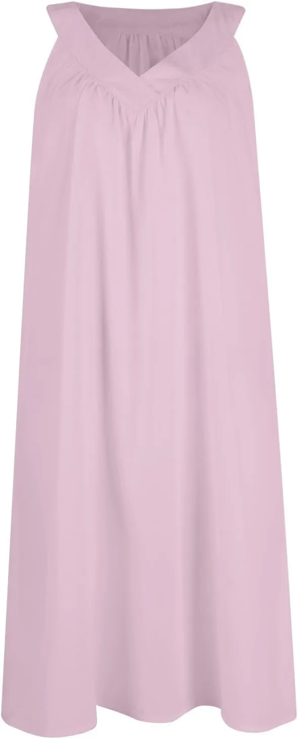 Cotton Nightgowns for Women Sleeveless Soft Lightweight Sleep Dress Summer Comfy Pleated V Neck Night Dress
