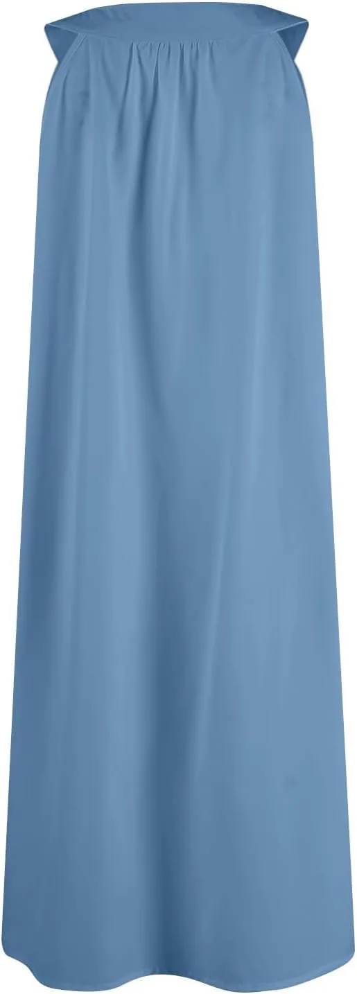 Cotton Nightgowns for Women Sleeveless Soft Lightweight Sleep Dress Summer Comfy Pleated V Neck Night Dress