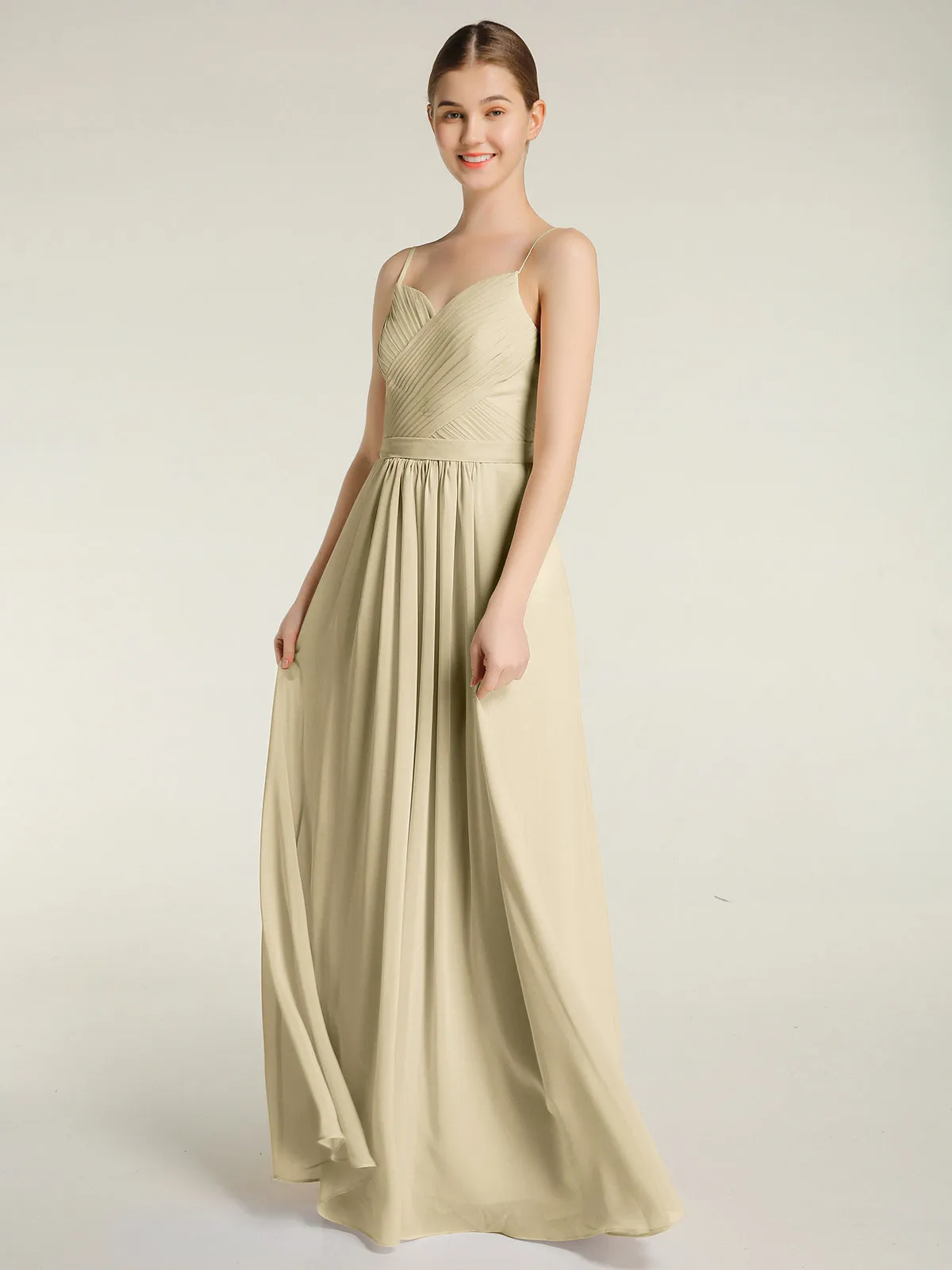 Cross Pleated Bodice Spaghetti Strap Dresses Champagne Plus Size
