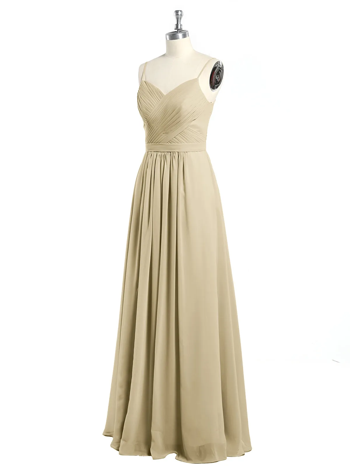 Cross Pleated Bodice Spaghetti Strap Dresses Champagne Plus Size