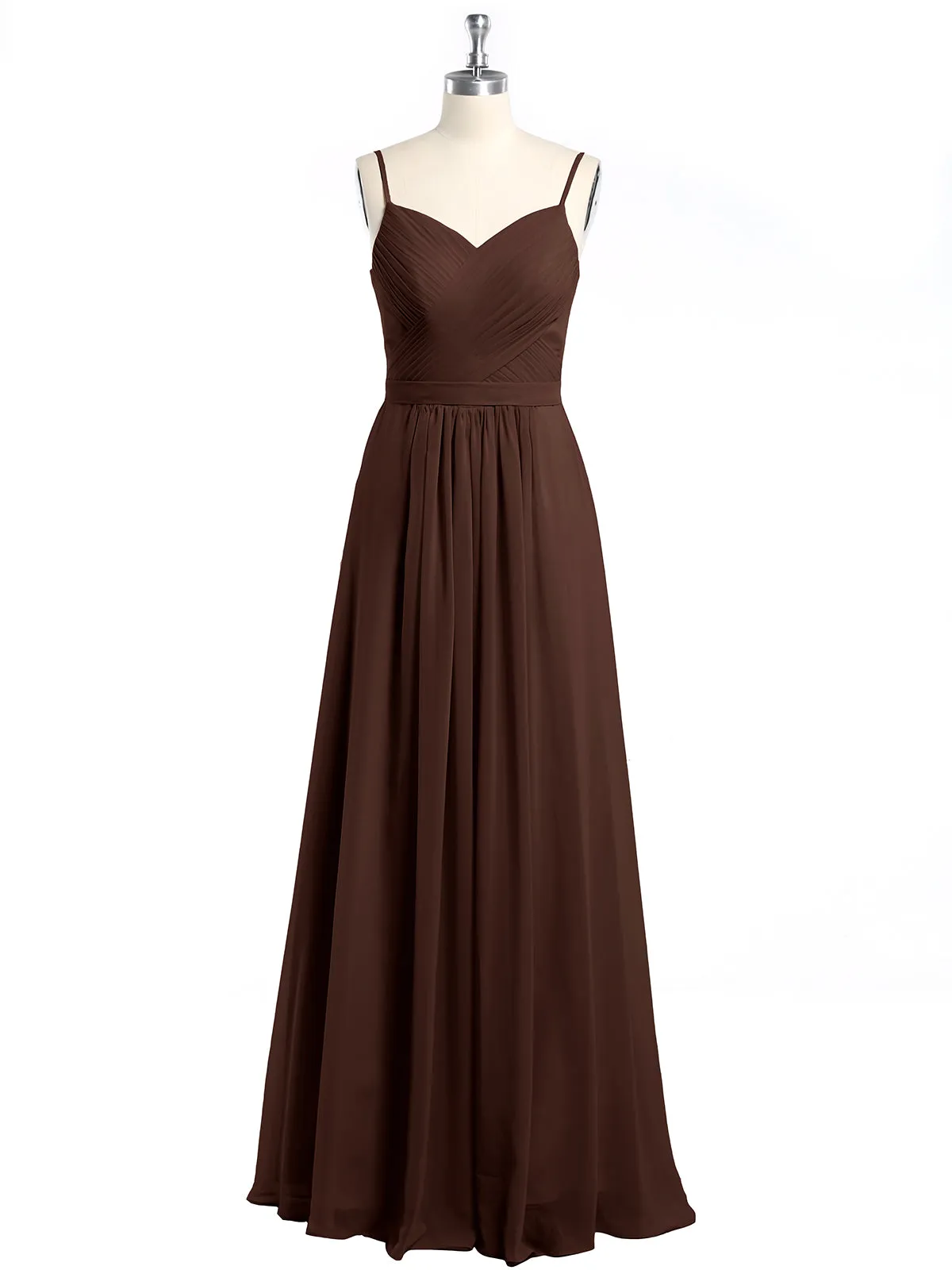 Cross Pleated Bodice Spaghetti Strap Dresses Chocolate