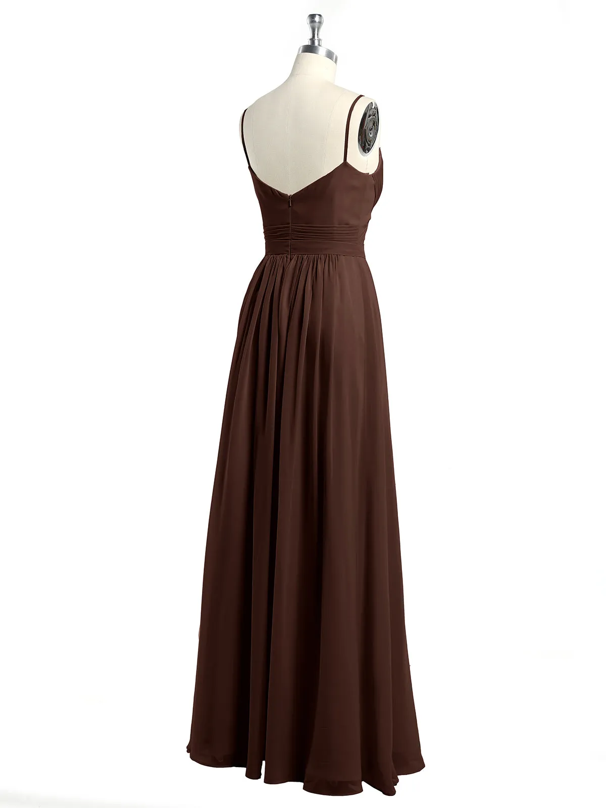 Cross Pleated Bodice Spaghetti Strap Dresses Chocolate