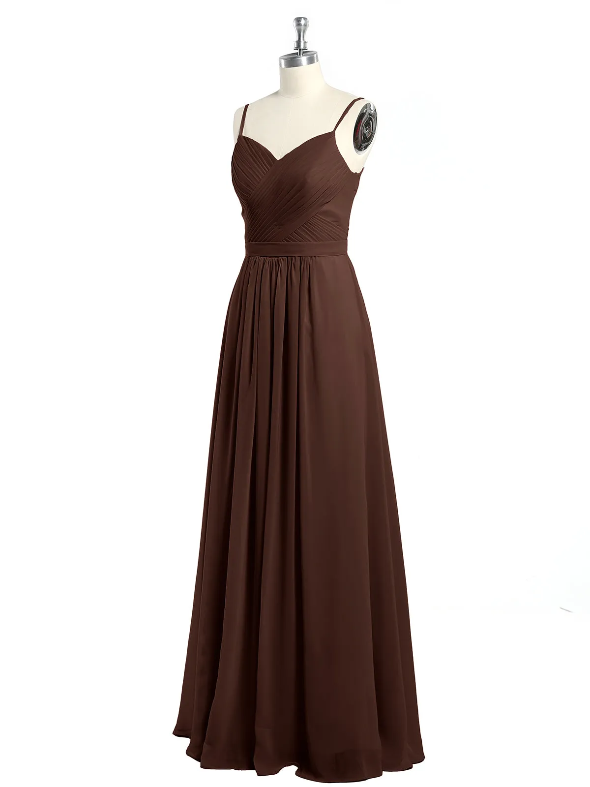 Cross Pleated Bodice Spaghetti Strap Dresses Chocolate