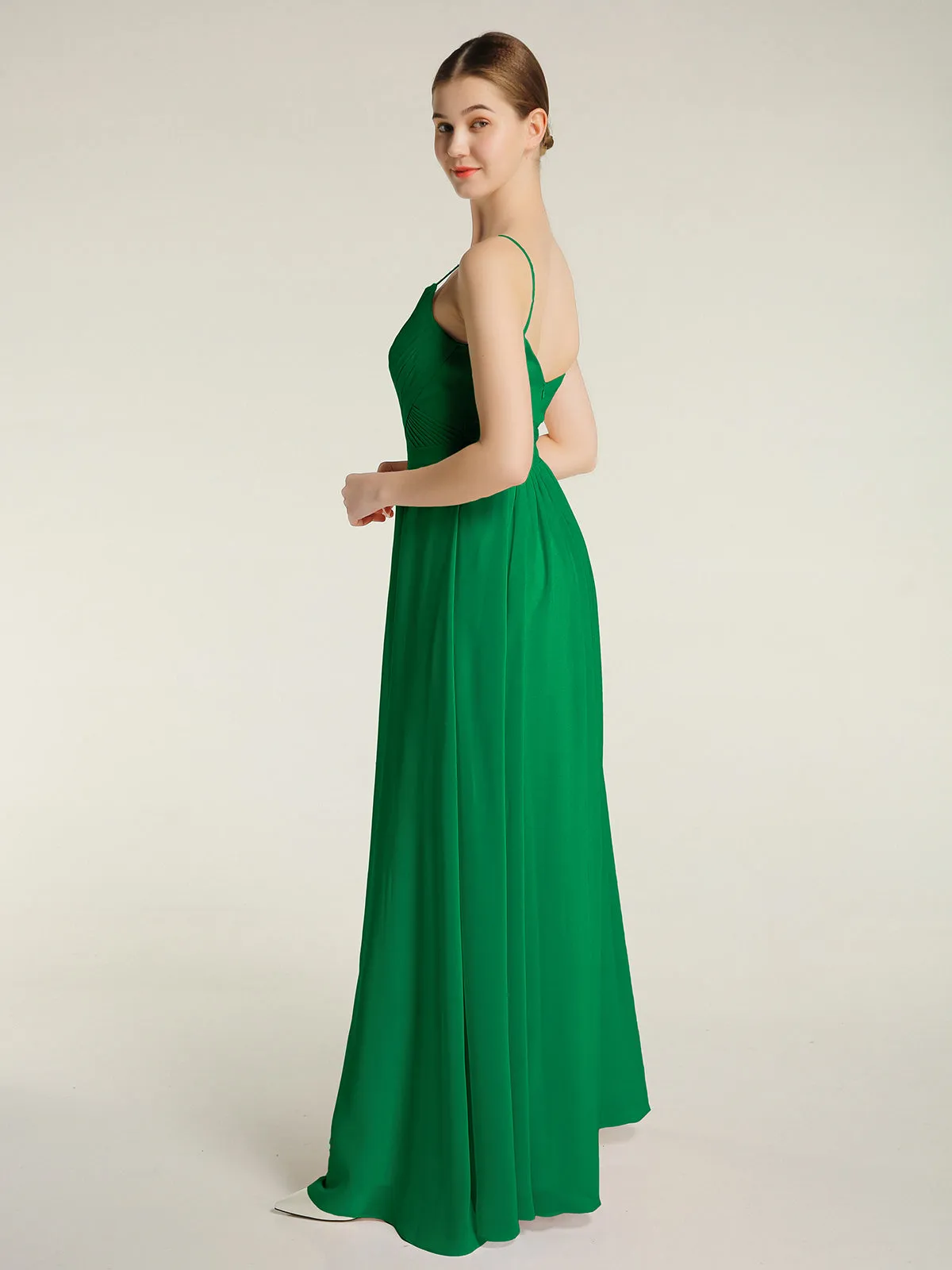 Cross Pleated Bodice Spaghetti Strap Dresses Emerald Plus Size