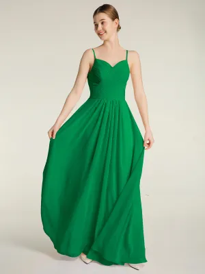 Cross Pleated Bodice Spaghetti Strap Dresses Emerald Plus Size