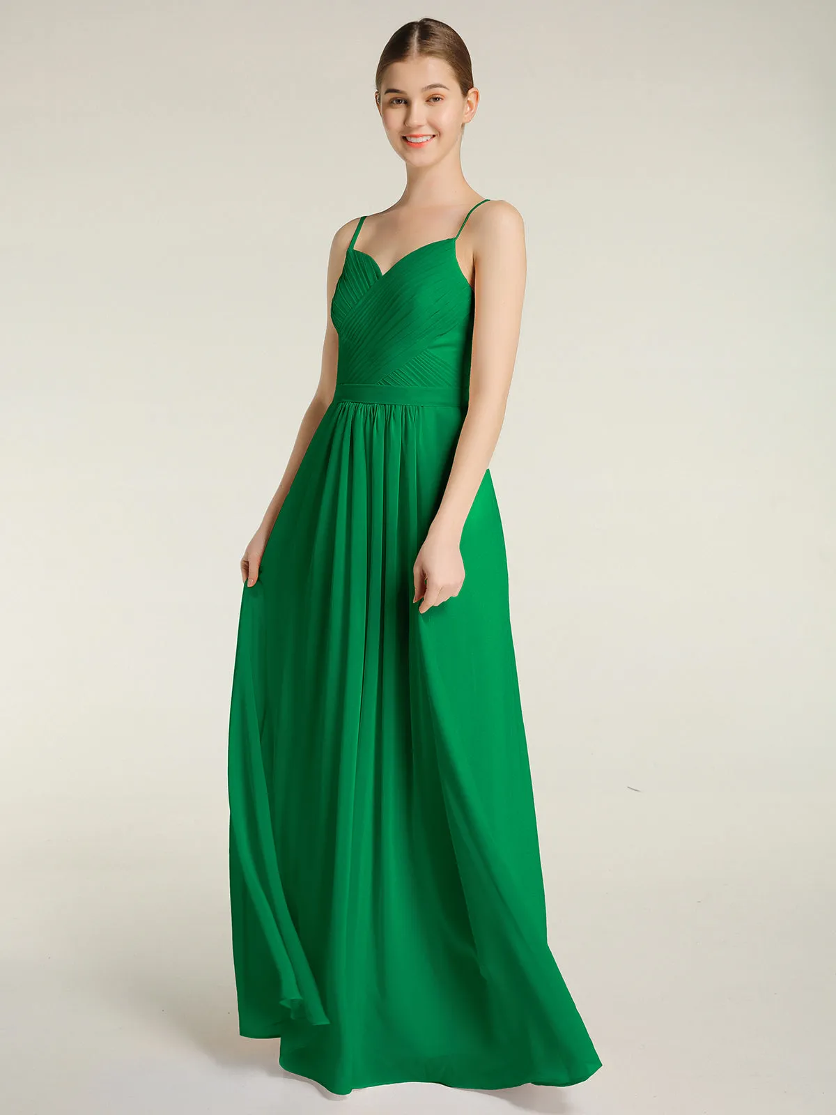 Cross Pleated Bodice Spaghetti Strap Dresses Emerald Plus Size
