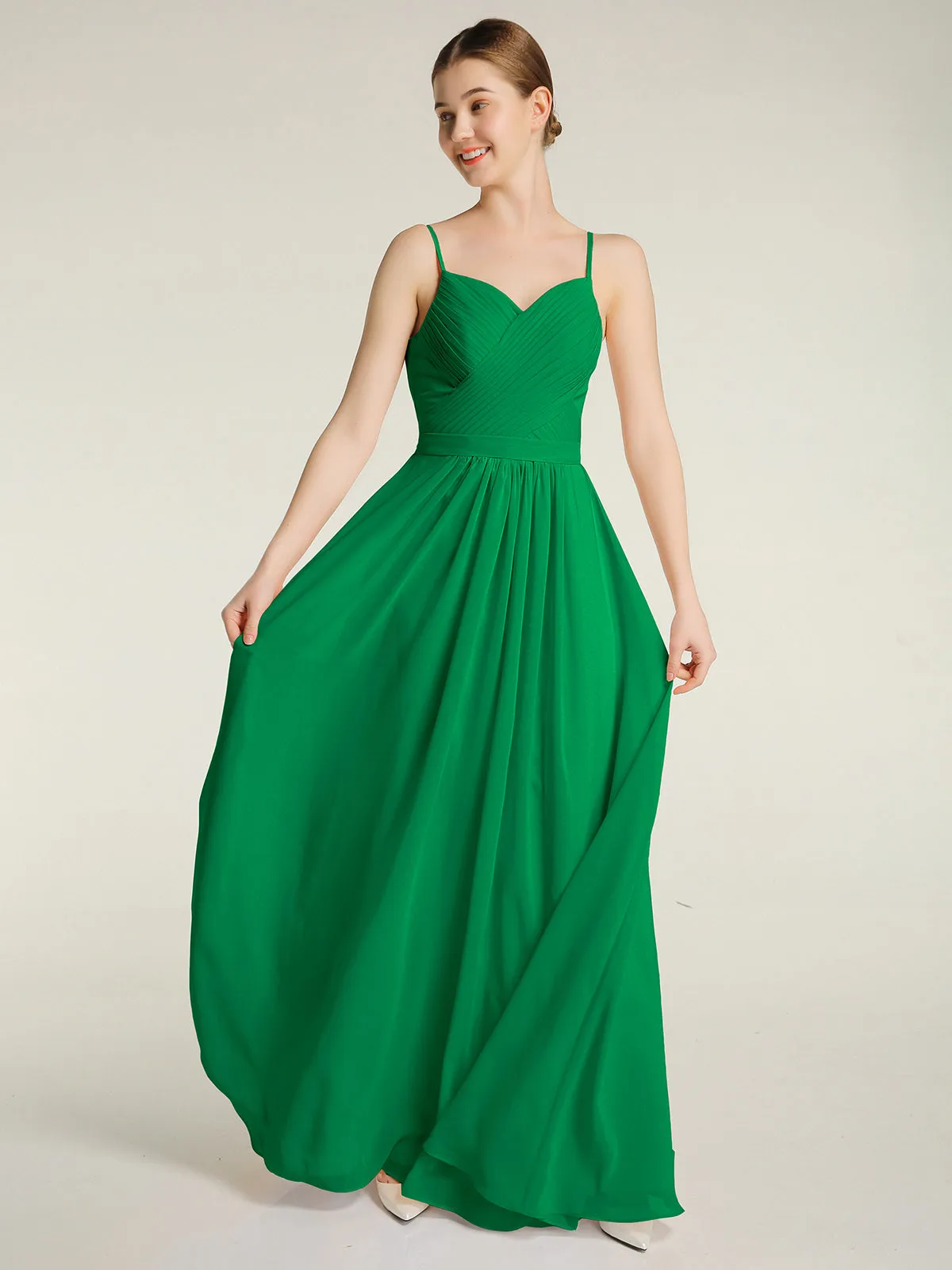 Cross Pleated Bodice Spaghetti Strap Dresses Emerald Plus Size