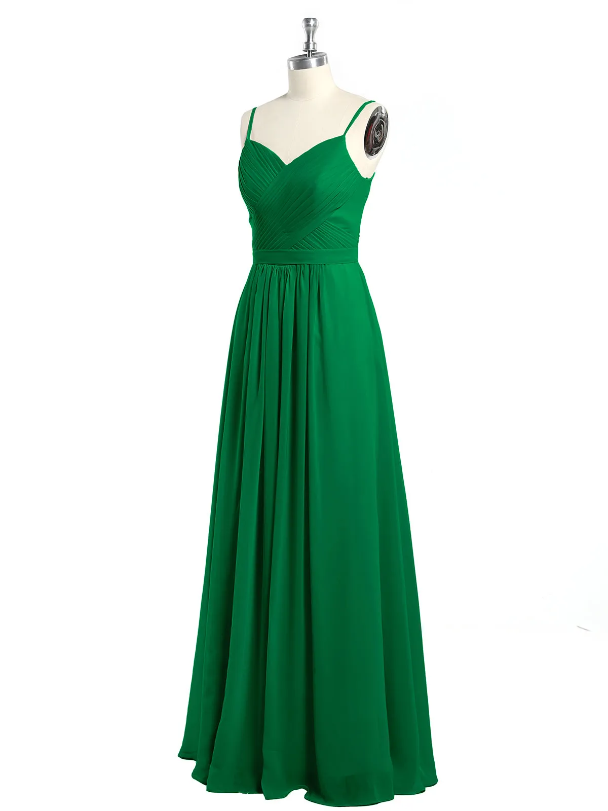 Cross Pleated Bodice Spaghetti Strap Dresses Emerald Plus Size
