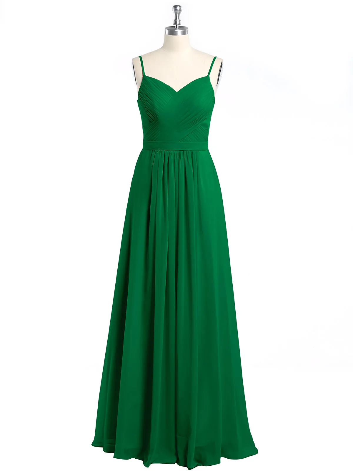 Cross Pleated Bodice Spaghetti Strap Dresses Emerald Plus Size