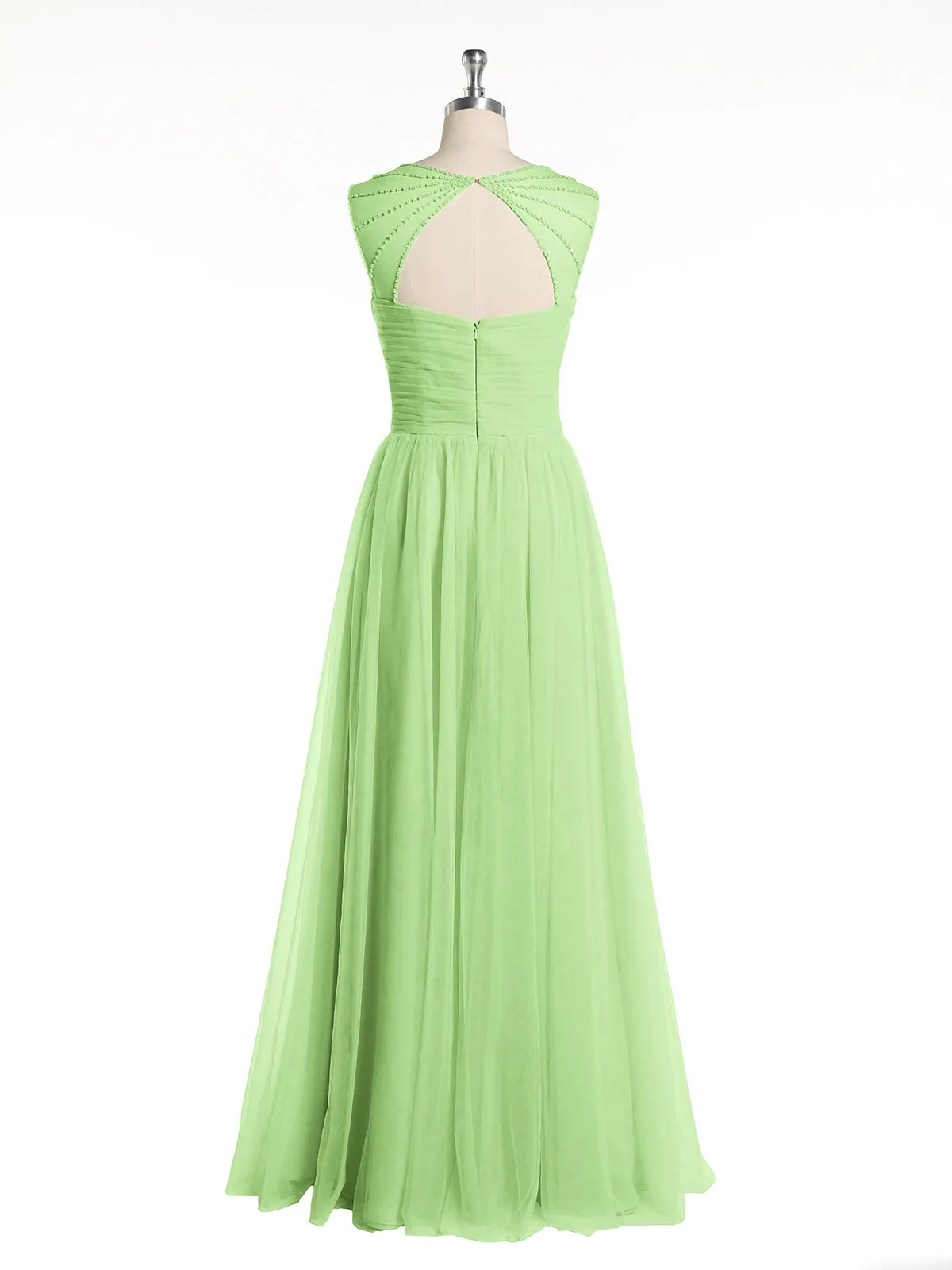 Cross-Pleated Tulle Long Dresses with Beaded Straps Sage
