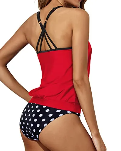 Curve-Hugging Scoop Neck Tankini Swimsuit For Women-Red Dot