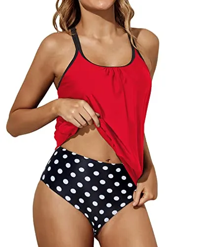 Curve-Hugging Scoop Neck Tankini Swimsuit For Women-Red Dot