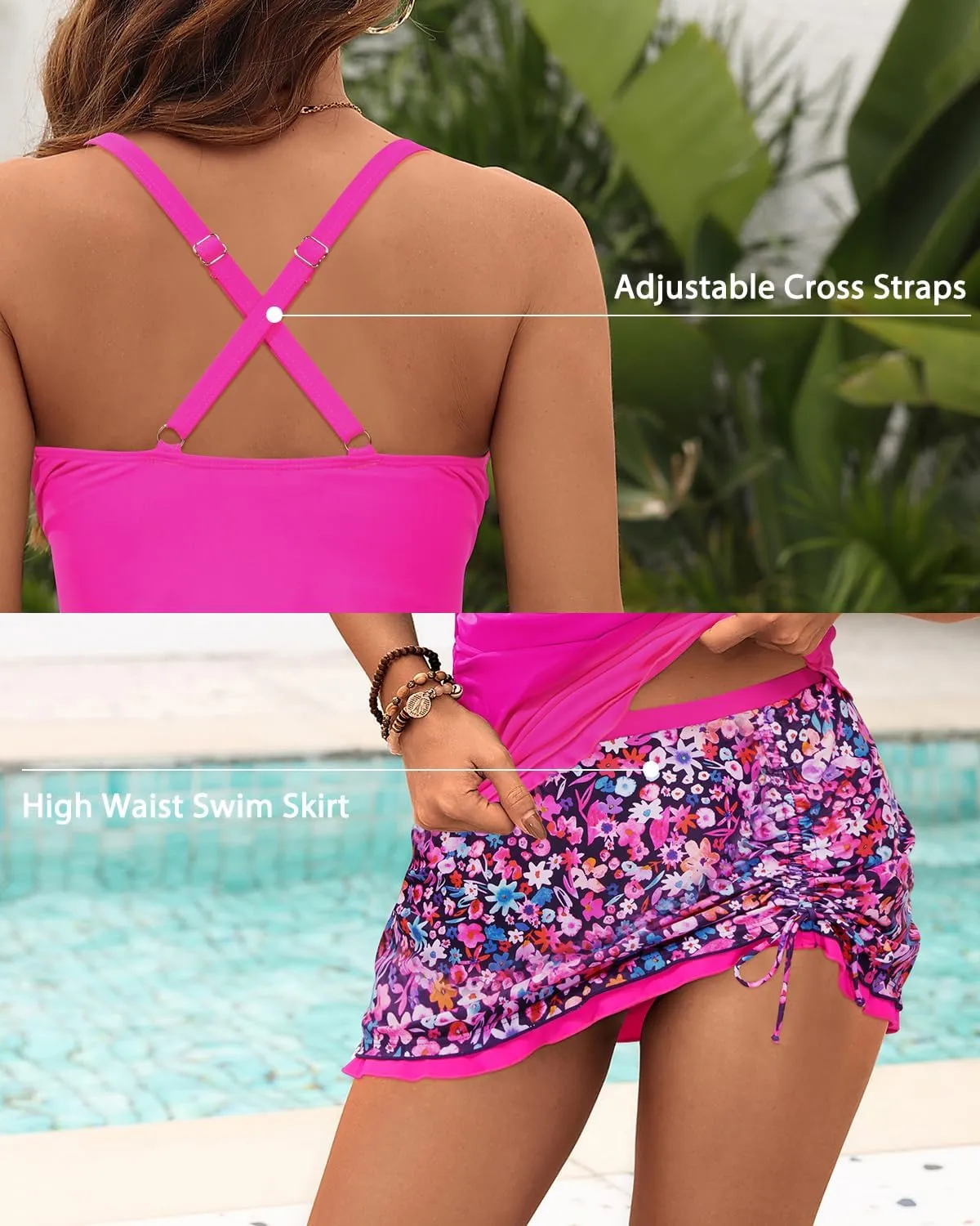 Daci Womens Tankini Swimsuits with Skirt - 2 Piece Tummy Control Bathing Suits Knot Twist Tankini Sets 2025