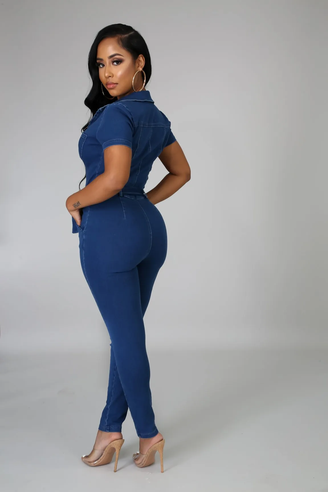 Denim Jumpsuit With Collar