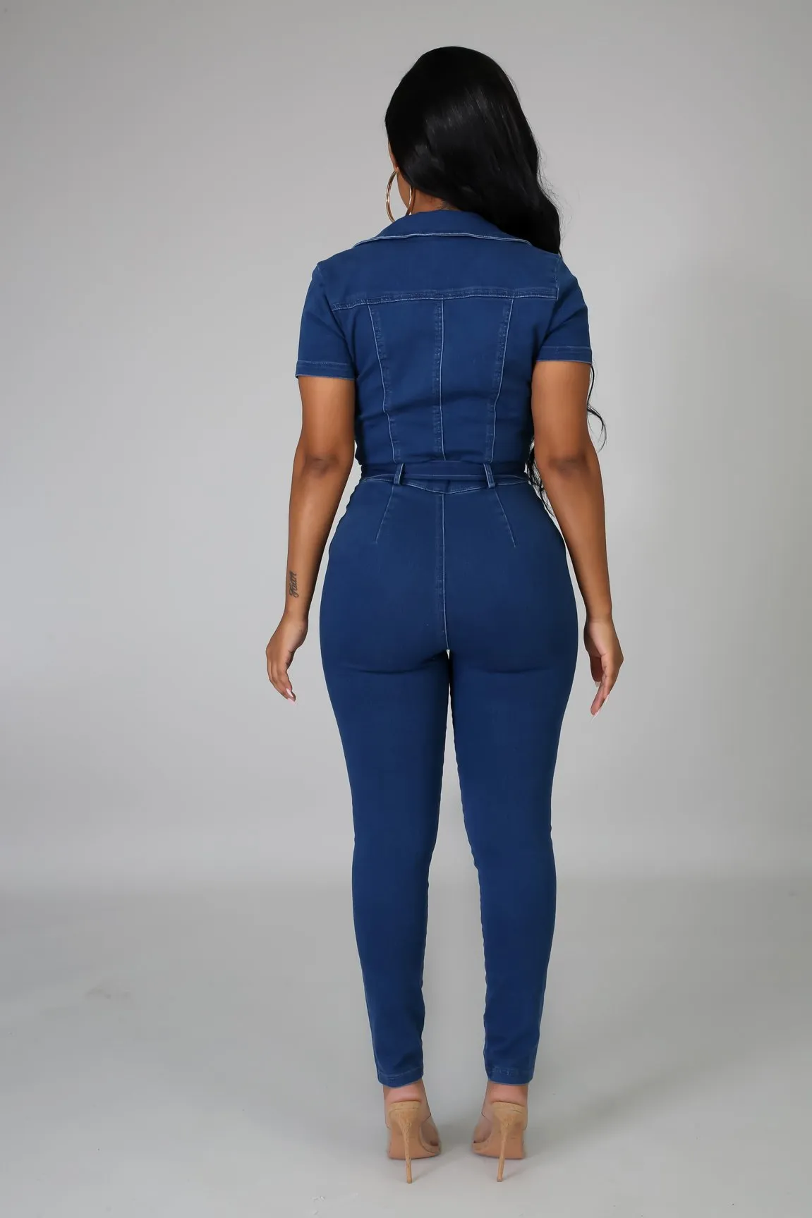 Denim Jumpsuit With Collar