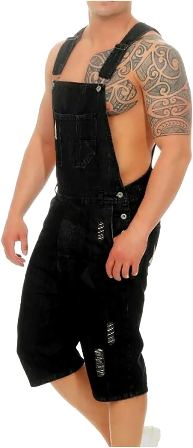 Dgoopd Mens Bib Overall Shorts Casual Denim Rompers Jeans Jumpsuit Shorts Above Knee Length Rompers Front Pocket Overall