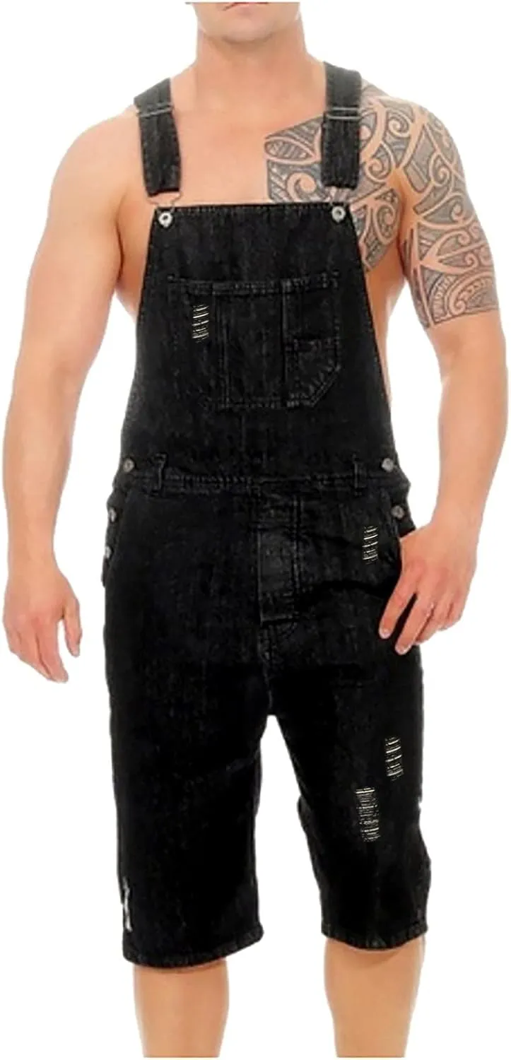 Dgoopd Mens Bib Overall Shorts Casual Denim Rompers Jeans Jumpsuit Shorts Above Knee Length Rompers Front Pocket Overall
