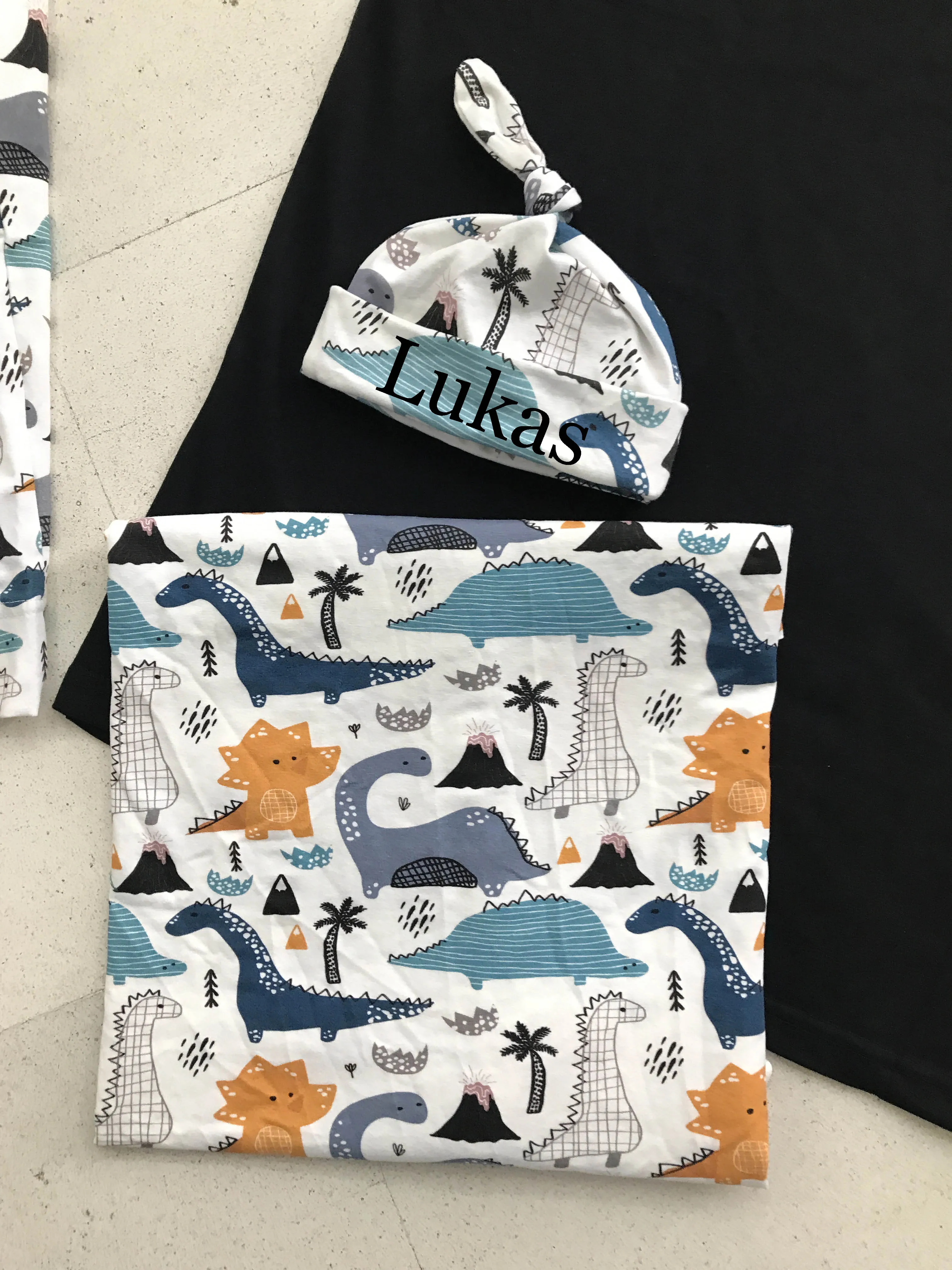Dino-Themed Matching Maternity Family Outfit Set  Robe, Swaddle, Hat, Dad Tee & Big Sibling Shirt