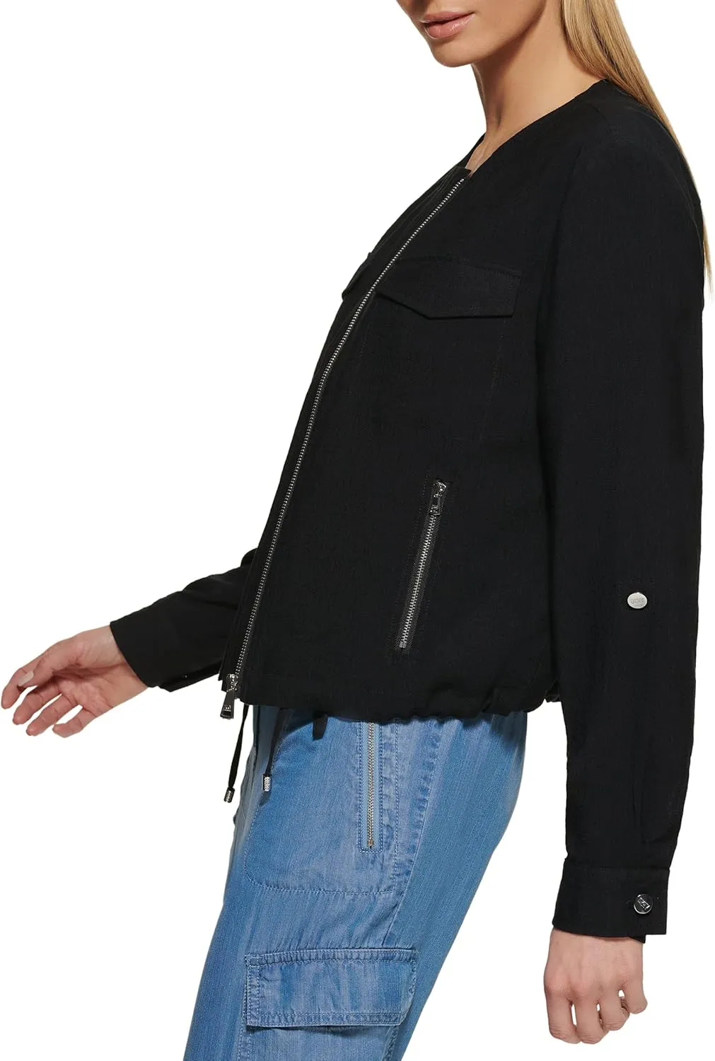 DKNY Women's Drawstring Zip-up Lightweight Jacket
