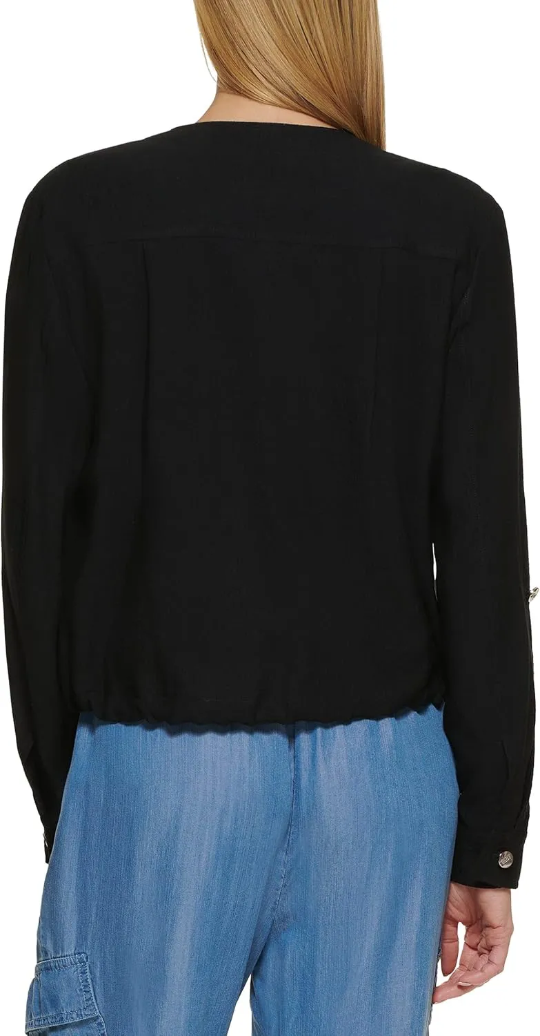 DKNY Women's Drawstring Zip-up Lightweight Jacket