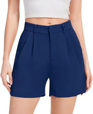 Double Plus Open Womens Bermuda Dressy Shorts High Waist Business Casual Pleated Tailored Wide Leg Summer Shorts with Pockets