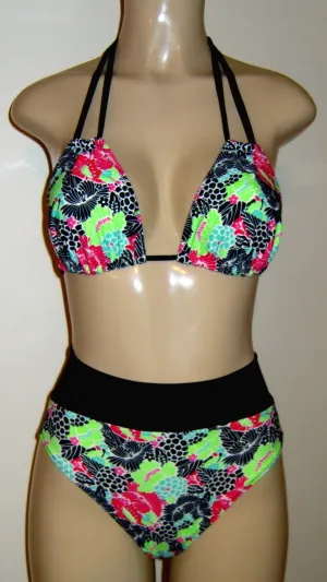 Double String Bikini Top and High Waist Banded Swimwear Bottom
