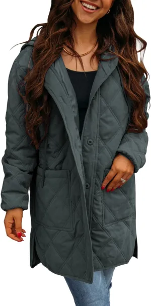 Ebifin Womens Long Quilted Puffer Jacket Winter Warm Hooded Lightweight Parkas Coat with Pockets
