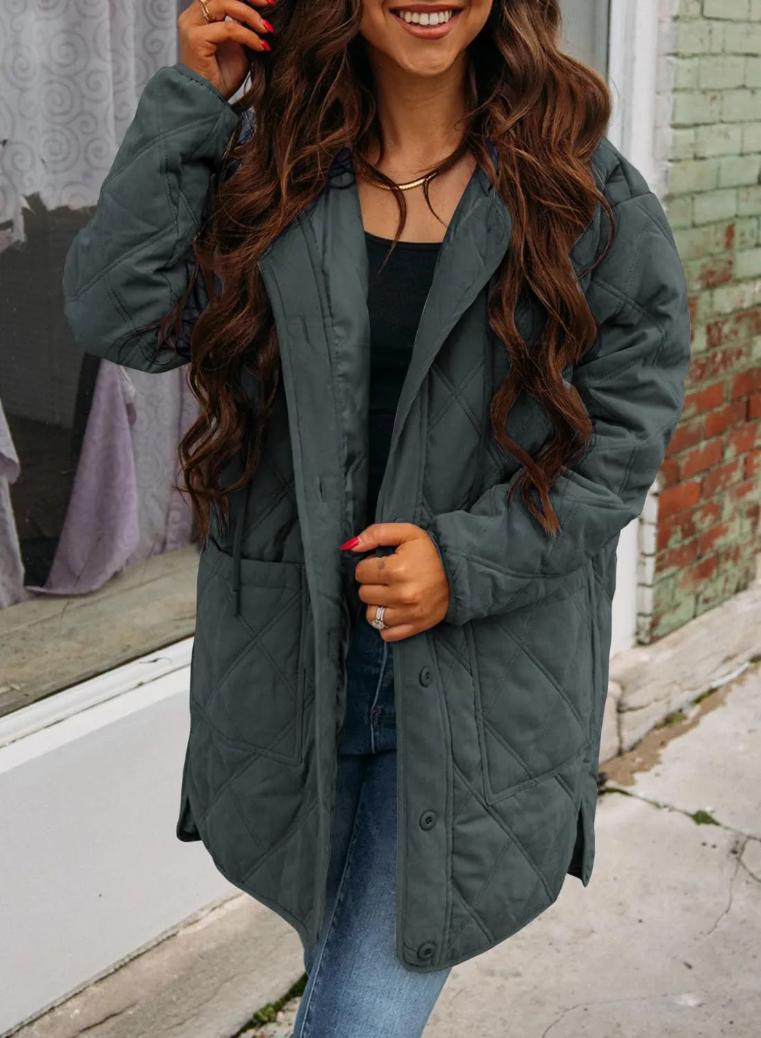 Ebifin Womens Long Quilted Puffer Jacket Winter Warm Hooded Lightweight Parkas Coat with Pockets