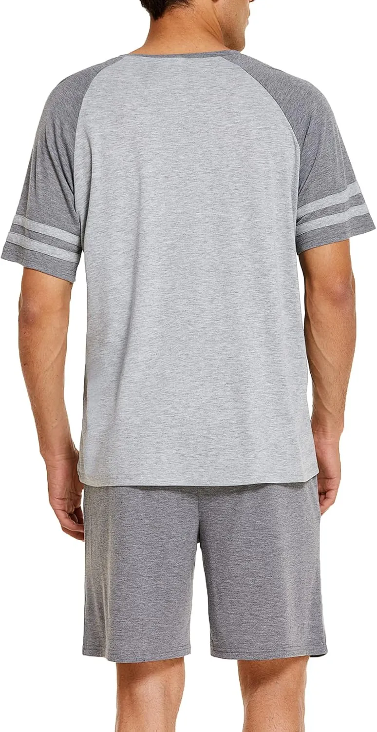 Ekouaer Mens Pajama Short Sets Short Sleeve Crewneck Pajama Lounge Set Raglan Sleepwear