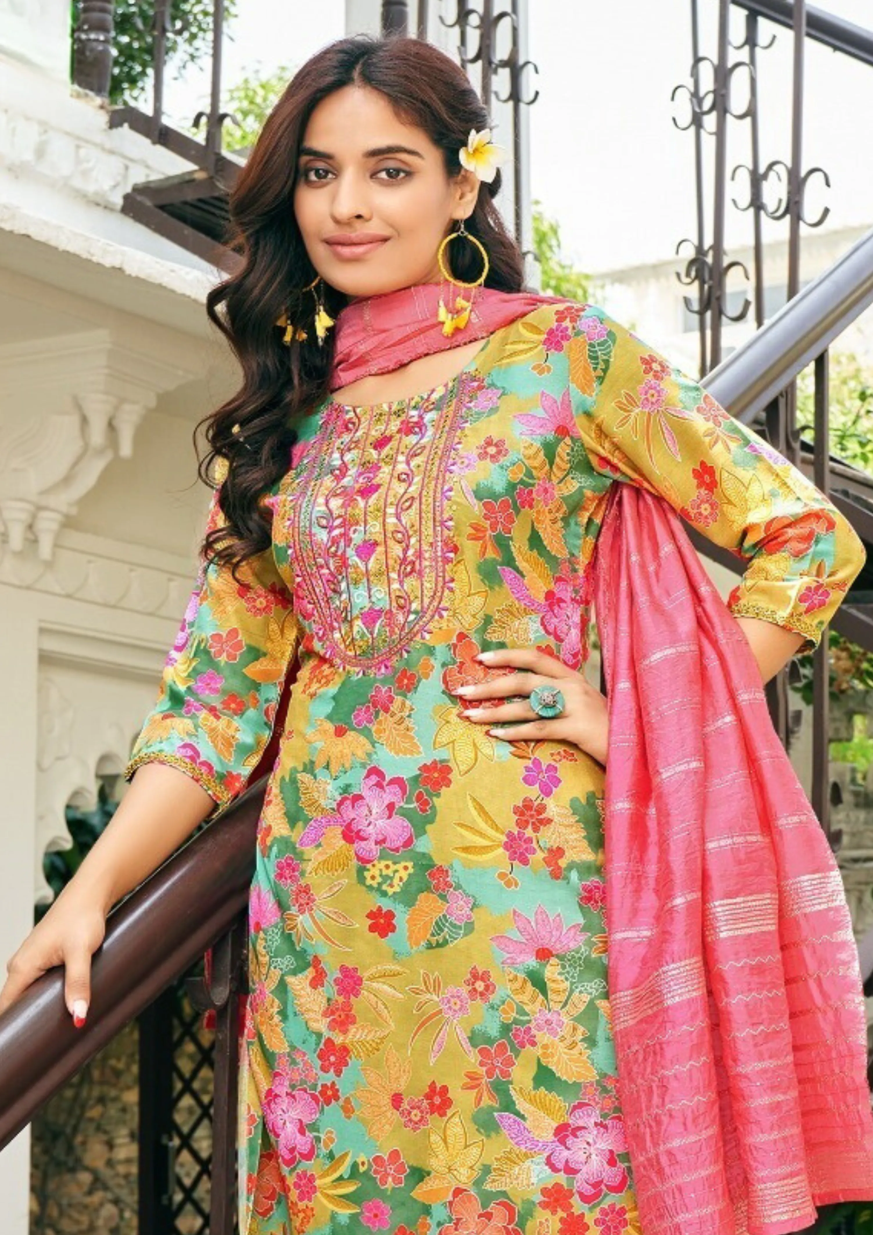 Elegant Mustard Yellow Color Straight Kurthi With Pant And Fancy Jacquard Dupatta For Women