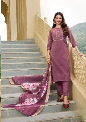 Elegant Purple Color Hand Work Salwar Suits With Dupatta Set For Women