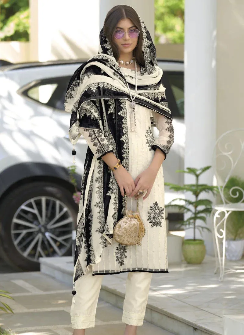 Elegant White Color Heavy Organza Salwar Suits For Women