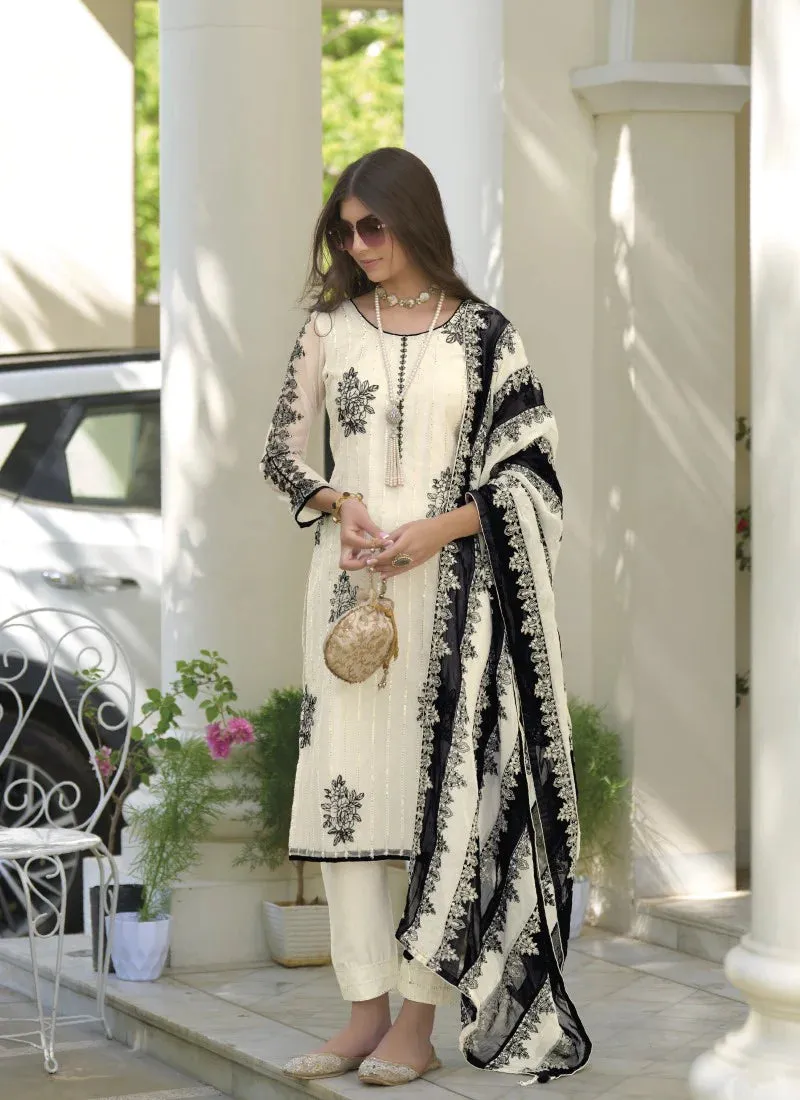 Elegant White Color Heavy Organza Salwar Suits For Women