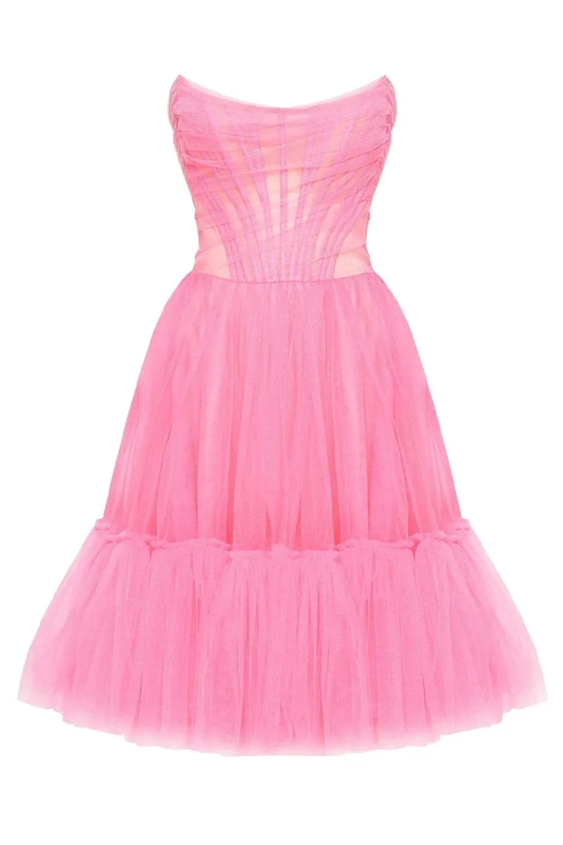 Ellee Strapless Graceful Tulle Mini Dress