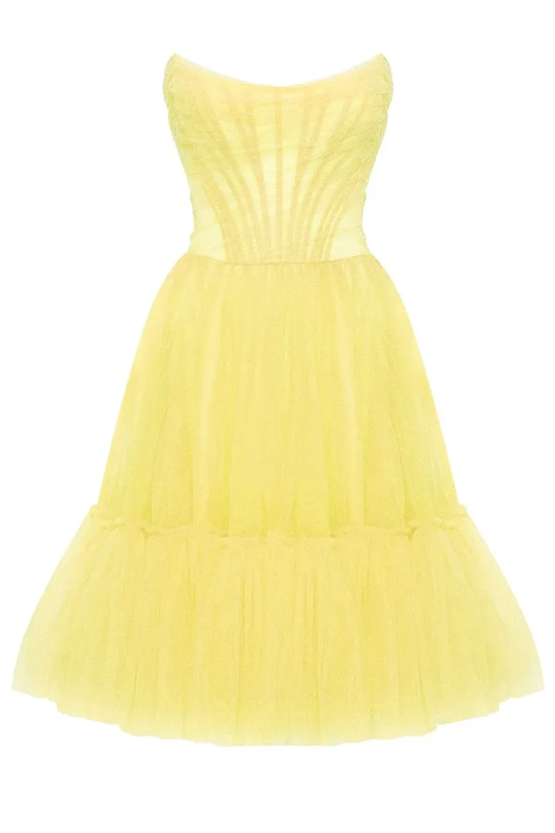 Ellee Strapless Graceful Tulle Mini Dress