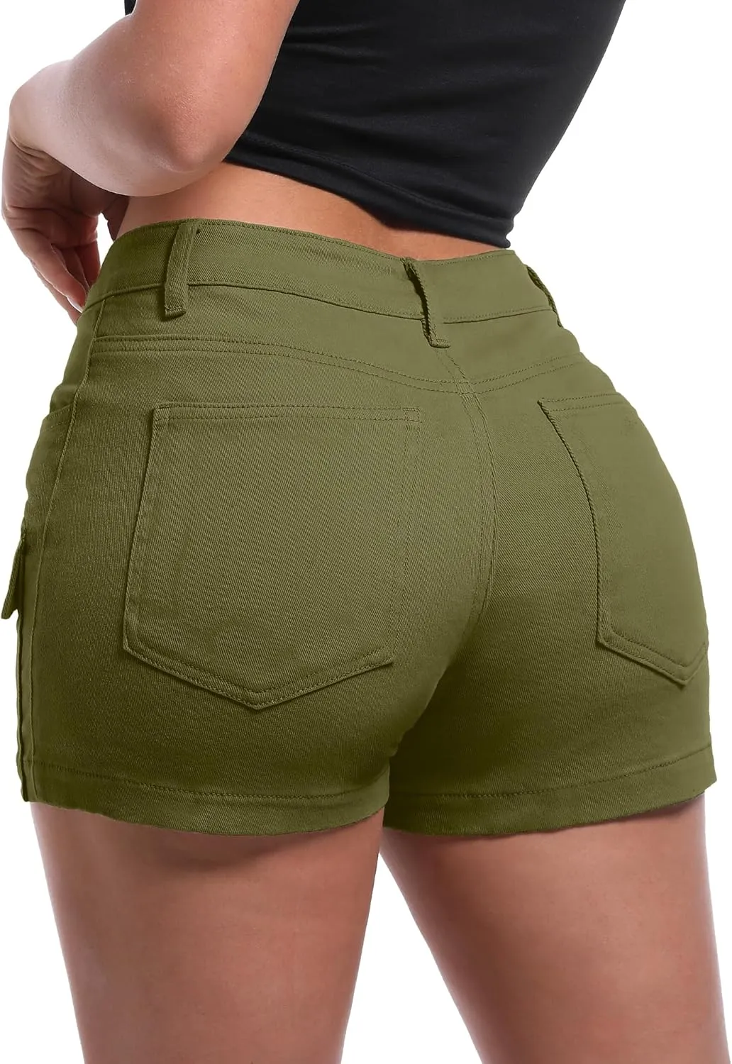 ELLEVEN High-Stretch Women's Cargo Jean Shorts, Trendy High-Waisted Cotton Denim Shorts with Pockets, Y2K Mini Denim Shorts