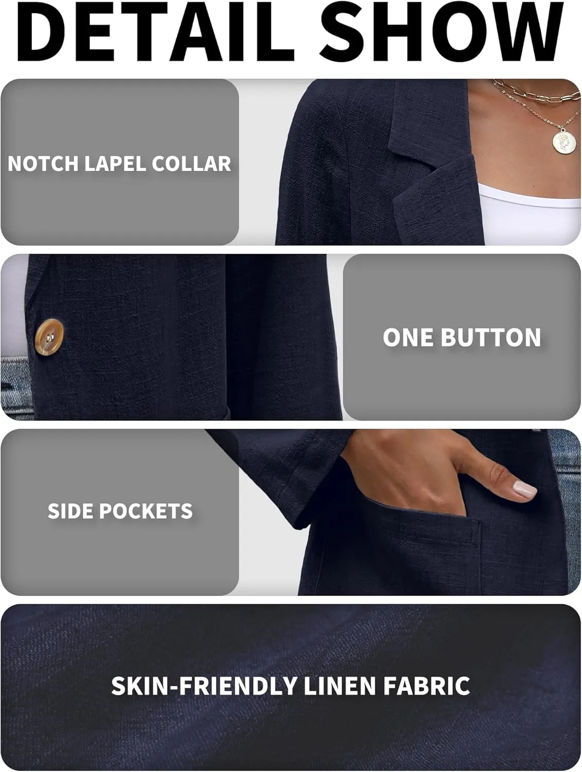 ELLEVEN Womens Linen Blazer Casual Long Sleeve Lightweight One Button Jackets Spring Summer Suit