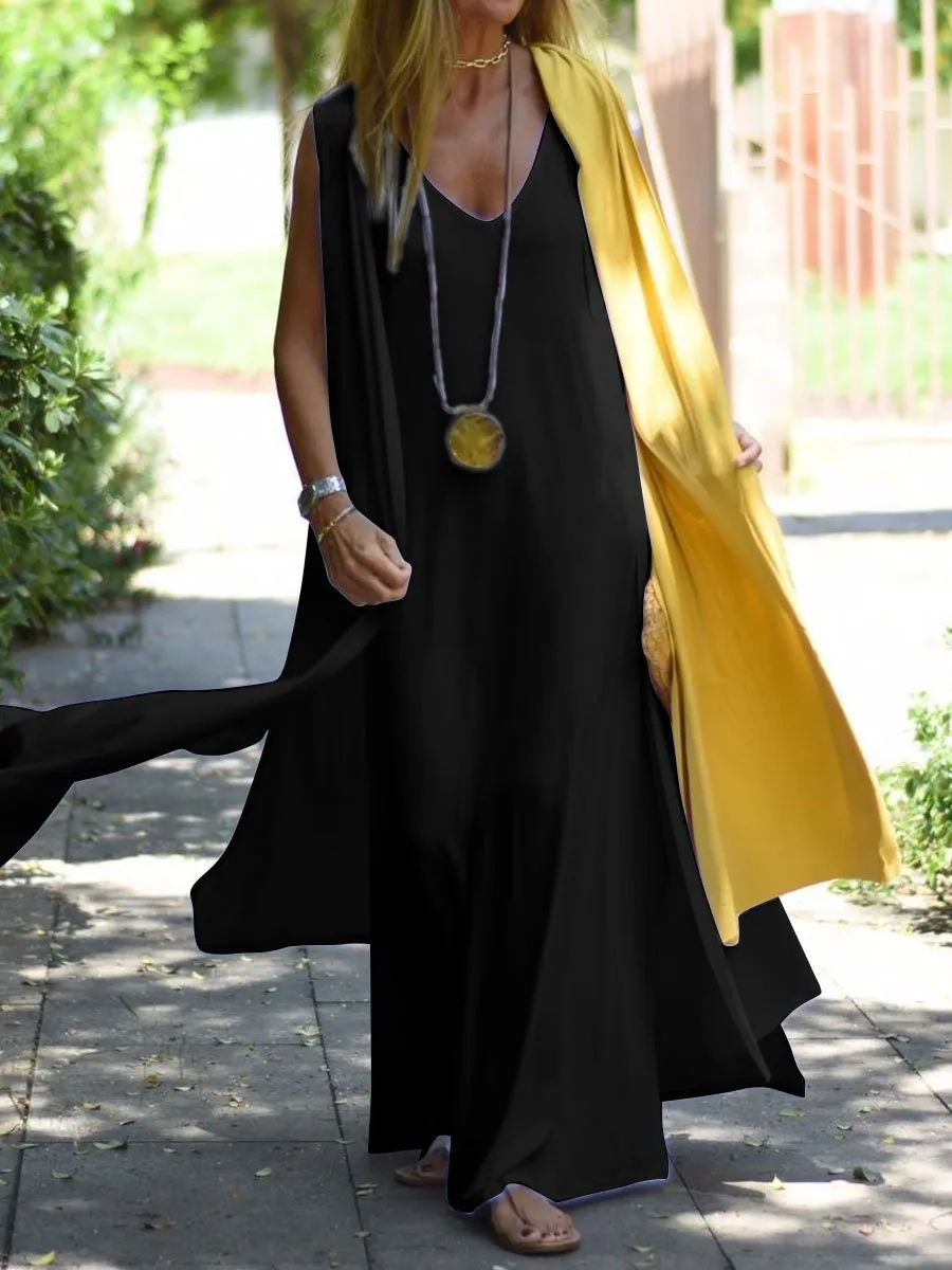 Elveswallet Casual Loose V-Neck Dress Coat Two-Piece Suit