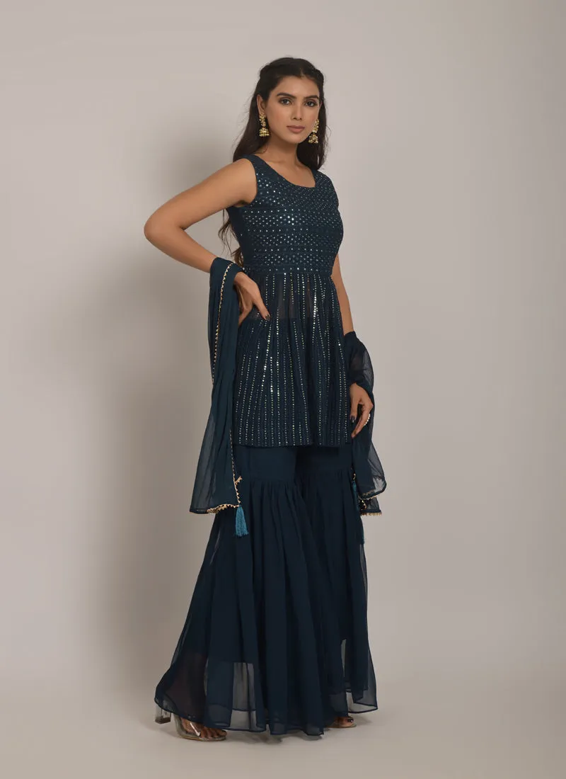 Embroidered Georgette Sharara Suit