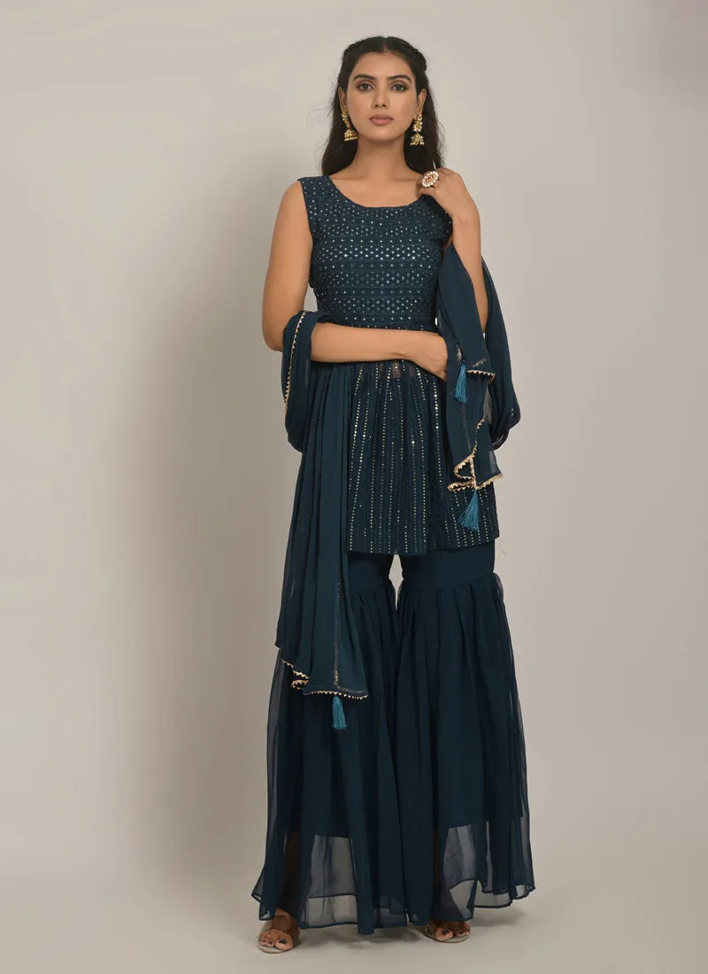 Embroidered Georgette Sharara Suit