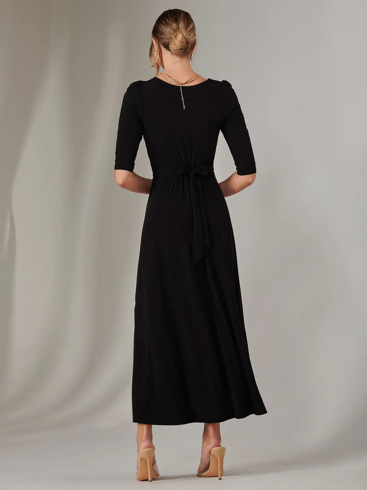 Enya 3/4 Sleeve Jersey Midaxi Dress, Black