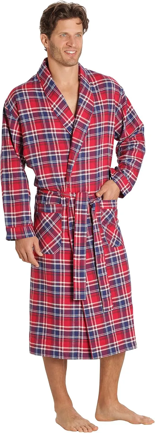 EVERDREAM Mens Flannel Robe, Shawl Collar Lightweight 100% Cotton Bathrobe