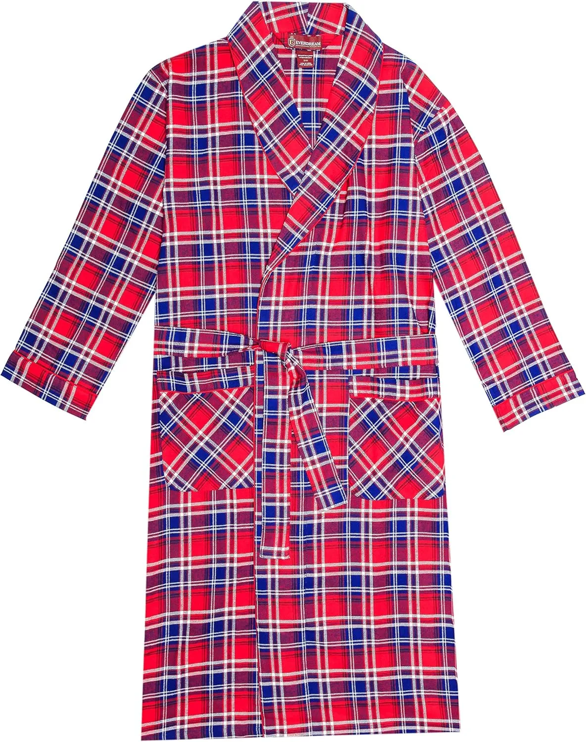EVERDREAM Mens Flannel Robe, Shawl Collar Lightweight 100% Cotton Bathrobe