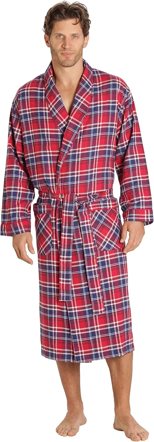 EVERDREAM Mens Flannel Robe, Shawl Collar Lightweight 100% Cotton Bathrobe