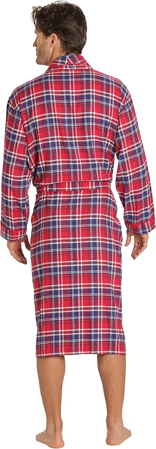 EVERDREAM Mens Flannel Robe, Shawl Collar Lightweight 100% Cotton Bathrobe