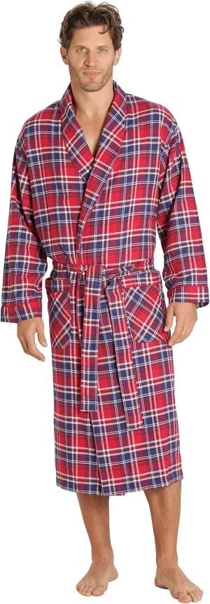 EVERDREAM Mens Flannel Robe, Shawl Collar Lightweight 100% Cotton Bathrobe