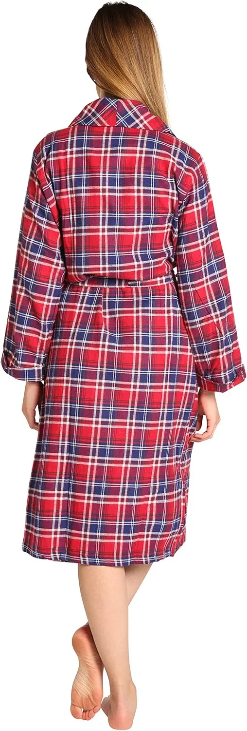 EVERDREAM Womens Flannel Robe, Shawl Collar Lightweight 100% Cotton Bathrobe