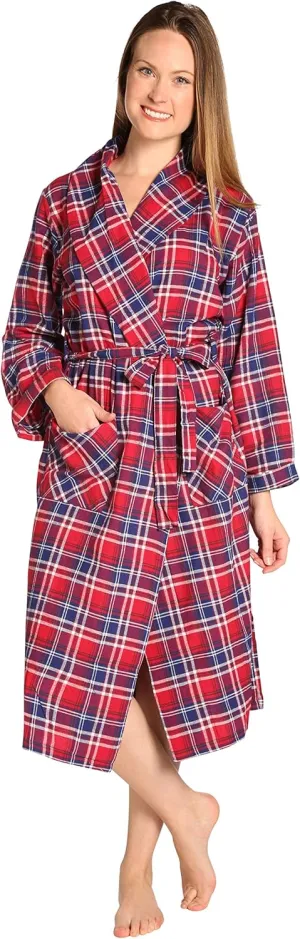 EVERDREAM Womens Flannel Robe, Shawl Collar Lightweight 100% Cotton Bathrobe