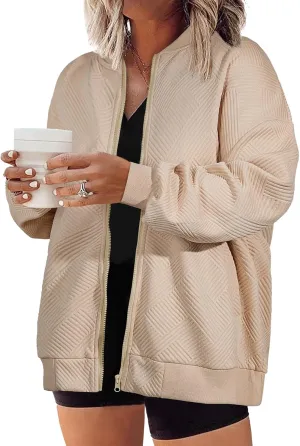 Eytino Womens Plus Size Jackets Long Sleeve Full Zip Casual Lightweight Fall Jacket(1X-5X)