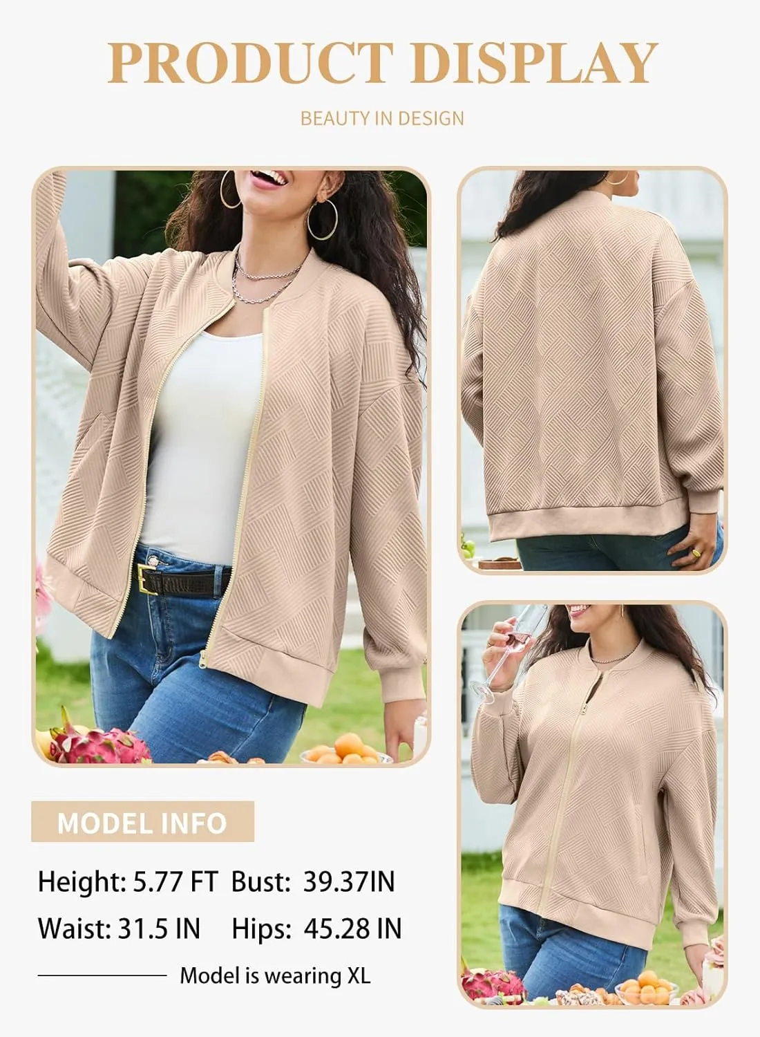 Eytino Womens Plus Size Jackets Long Sleeve Full Zip Casual Lightweight Fall Jacket(1X-5X)